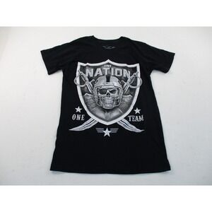 Konflic T-Shirt Men Small Black One Nation One Team Raiders Skull Graphic Tee
